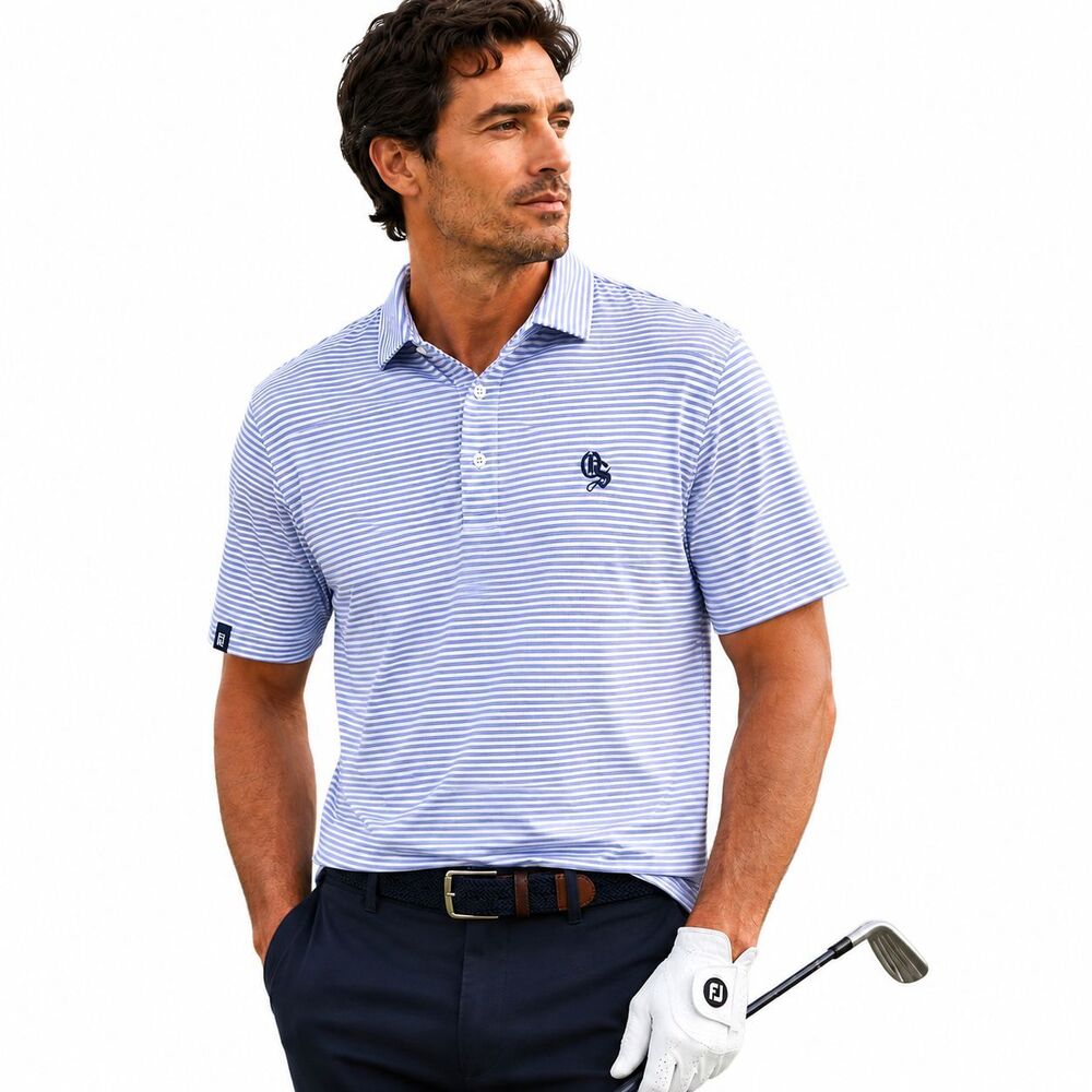 RLX Ralph Lauren XXL Blue White Stripe Golf Polo Performance Shirt OS Logo